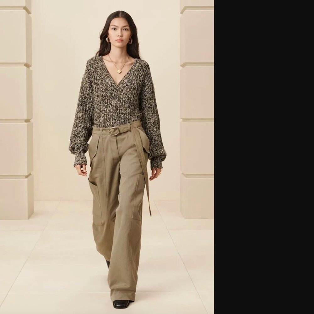 Zara SRPLS Women Olive Melange V-Neck Melange Sweater Size XS EUC